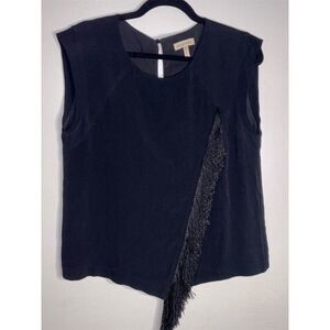 Rebecca Taylor Black Sleeveless Fringe Blouse